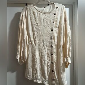 Free People Cream Asymmetrical Button Blouse